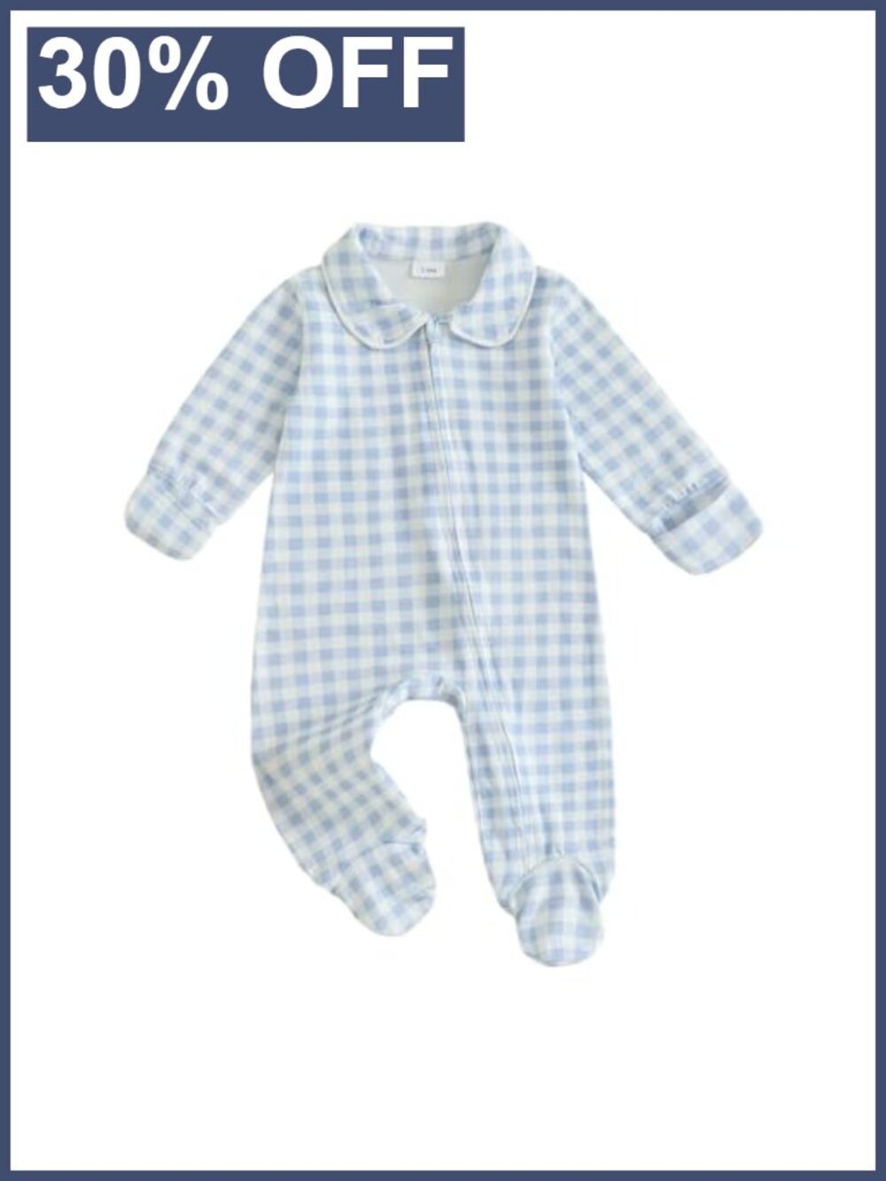 Baby Boys Gingham Footed Jumpsuit with Zipper - 95% Cotton (0-3 Months)